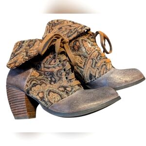 Miz Mooz Tapestry Heeled Ankle Boot Lace Up